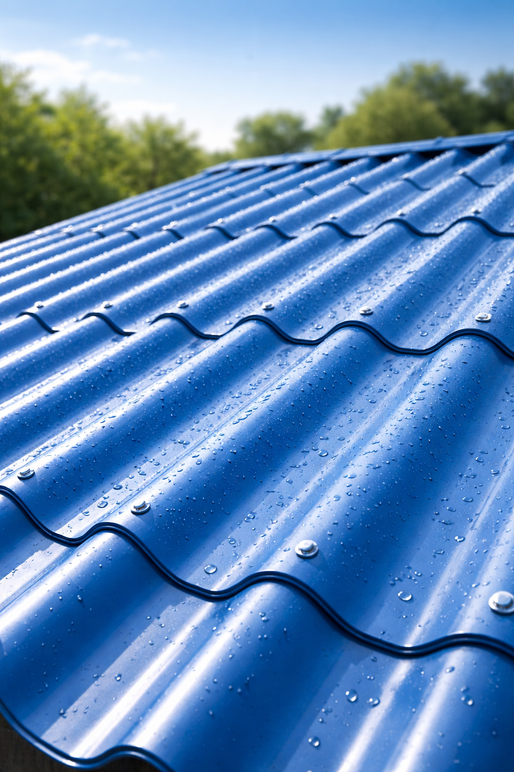 Shiny Blue Corrugated Metal Roof